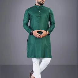 TARA GLOBAL Men Solid Straight Kurta (Dark Green)-image-13