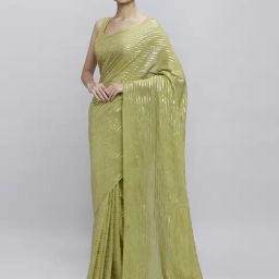 Navyasa Olive Liva Lite Pastel Foil Saree With Coordinated Unstitched Blouse Piece-image-48