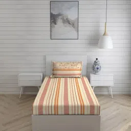 Layers Roma Stripes Orange 120 TC Cotton Single Bed Sheet with 1 Pillow Cover-image-27