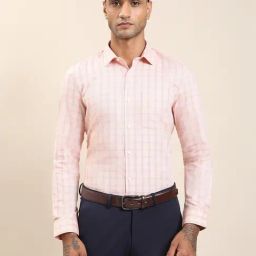 Turtle Pink Cotton Slim Fit Checkered Formal Shirt-picture-29