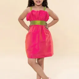 A.T.U.N. Girls Pink & Lime Green Regular Dress-image-95