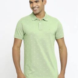 Basics Green Cotton Muscle Fit Printed Polo T-Shirt-image-1