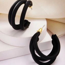 Karatcart Matte Finish Black Half Hoop Earrings-picture-36