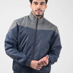 NUMERO UNO Dark Navy & Grey Regular Fit Bomber Jacket-picture-14