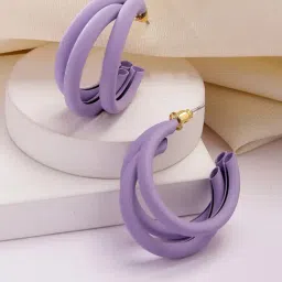 Karatcart Matte Finish Lilac Half Hoop Earrings-image-55