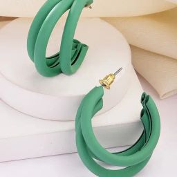 Karatcart Matte Finish Green Half Hoop Earrings-11