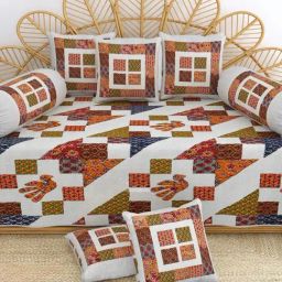 Living Roots Printed Grey 300 TC Cotton Single Diwan - Set of 8-33