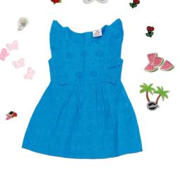 Creative Kid's Girls Blue Cotton Embroidered Dress-image-4
