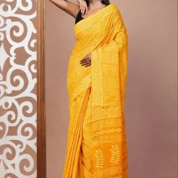 Unnati Silks Yellow Cotton Printed Saree With Unstitched Blouse-image-47