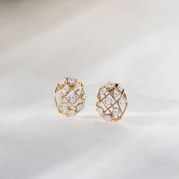 Basketry Glow Gold and Diamond Stud Earrings Mia by Tanishq-image-3