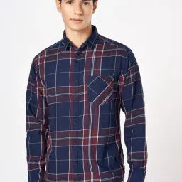 Sf Jeans By Pantaloons Navy Cotton Slim Fit Checks Shirt-picture-25