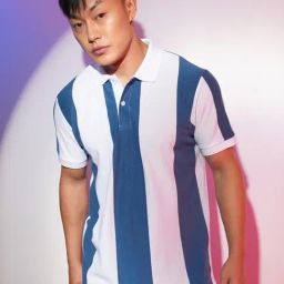Campus Sutra White & Blue Regular Fit Striped Polo T-Shirt-picture-42
