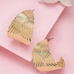 Karatcart Gold Plated Graduating Leaf Design Half Hoop Earrings-image-81