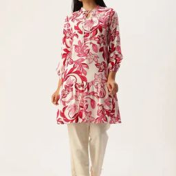 Amukti White Rayon Printed Three-Quarter Sleeves Kurta-image-85