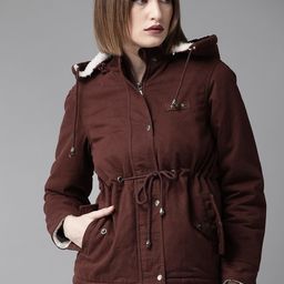 The Roadster Lifestyle Co Women Burgundy Solid Padded Jacket-29