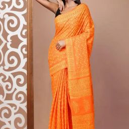 Unnati Silks Orange Cotton Printed Saree With Unstitched Blouse-picture-33