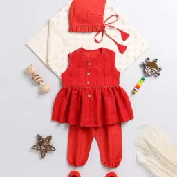 VASTRAMAY Girls Red Embroidery Clothing Sets-image-94