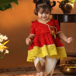 VASTRAMAY Girls Red & Cream Embroidery Clothing Sets-image-60