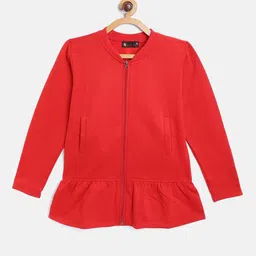Belle Fille Kids Red Fleece Lightweight Longline Tailored Jacket-image-90