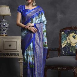 Saree Mall Blue Silk Printed Saree With Unstitched Blouse-image-33