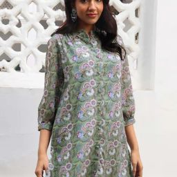 Janasya Green Floral Print Straight Kurti-picture-29