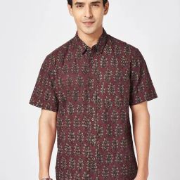 Indus Route By Pantaloons Maroon Cotton Regular Fit Self Pattern Shirt-14