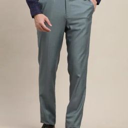 Turtle Grey Rayon Slim Fit Chequered Trousers-image-36
