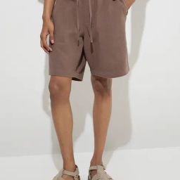 ETA by Westside Taupe Solid Relaxed-Fit Mid-Rise Cotton Shorts-picture-37