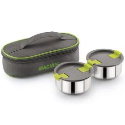 Magnus Grey & Silver Stainless Steel Lunch Box Set with Bag-40