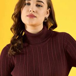 98 Degree North Burgundy Cotton Self Regular Fit Sweater-picture-40
