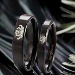 DIVASTRI Set Of 2 Rhodium Plated Crown Couple King/Queen Band Rings-image-46