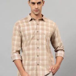 Cantabil Beige Cotton Regular fit Checks Shirts-image-94