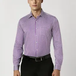 Van Heusen Purple Cotton Slim Fit Striped Shirt-picture-20