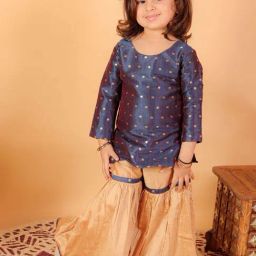 VASTRAMAY Girls Blue & Rose Gold Self Clothing Sets-image-103