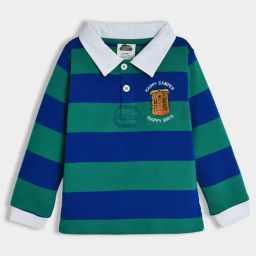 MiArcus Boys Green & Navy Striped Full Sleeves Polo T-Shirt-97