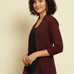 Trend Arrest Abstract Printed Roll-Up Sleeves Open-Front Shrug image 2