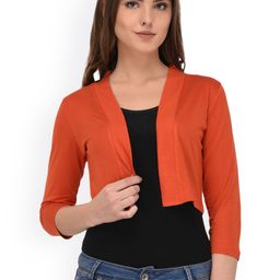 Espresso Orange Solid Open Front Shrug-58