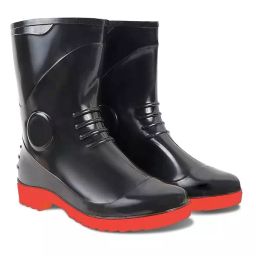Agarson Mecury Series 24.13 cm (9.5 inch) Height Rubber Sole Double Density PVC Black & Red Safety Gum Boot Size UK 9-18