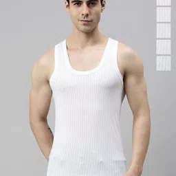 CAVENDERS Pack Of 6 Striped Pure Cotton Basic Vests White Pure CottonDno-v97st-picture-6