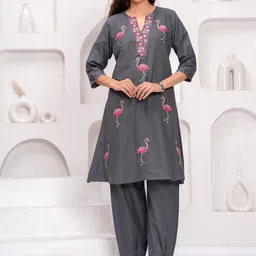 JC4U Women Quirky Embroidered Pure Cotton Kurta with Salwar-image-97