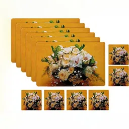 REVEXO 6Pc Yellow & White Printed Rectangle Costers & Table Placemats image 5