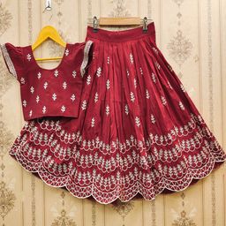 BAESD Girls Embroidered Mukaish Ready to Wear Lehenga &-image-82