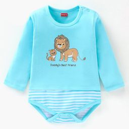 Babyhug 100% Cotton Full Sleeves Onesie Stripes & Lion Print- Blue-86