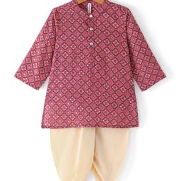 Babyhug 100% Cambric Full Sleeve Printed Kurta With Solid Dhoti Set - Magenta-image-84