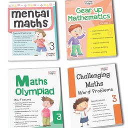 Grade 3 Combo Maths Practice Workbooks Set of 4: Gear Up maths, Maths Olympiad, Challenging Maths Word Problem, Mental Maths Ages 8  9 Years  English-image-1