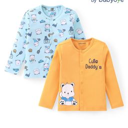 Babyoye 100% Cotton With Eco Jiva Finish Full Sleeves Vest With Bear Print Pack of 2- Yellow & Blue-image-16