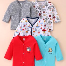 OHMS Single Jersey Knit Full Sleeves Jhablas with Dino & Bear Print Pack of 5 - Red Grey & White-image-124