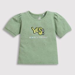 Tiny Girl Cotton Half Sleeves Sequin Embellished Top  - Green-picture-17
