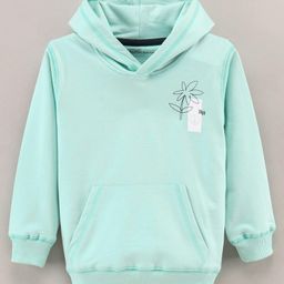 Doreme Terry Knitted Full Sleeves Pullover Hooded Sweatshirt With Floral Print & Kangaroo Pockets - Sea Green-image-107