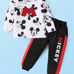 Babyhug Disney Single Jersey Knit Full Sleeves T-Shirt & Lounge Pant Set With Mickey Mouse Graphics - White & Black-picture-25